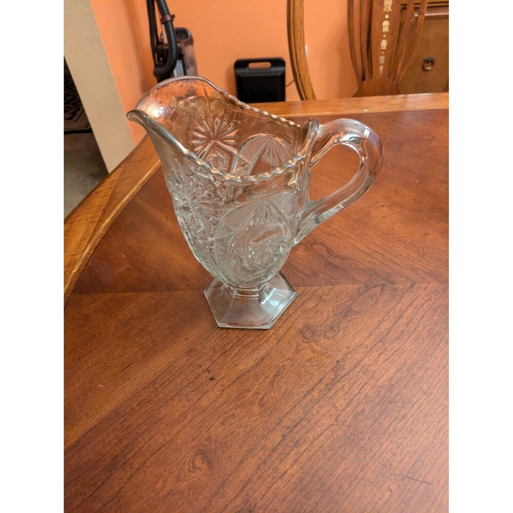 Clear Crystal BIRD Design Gold Rimmed Footed Water PITCHER 9"H